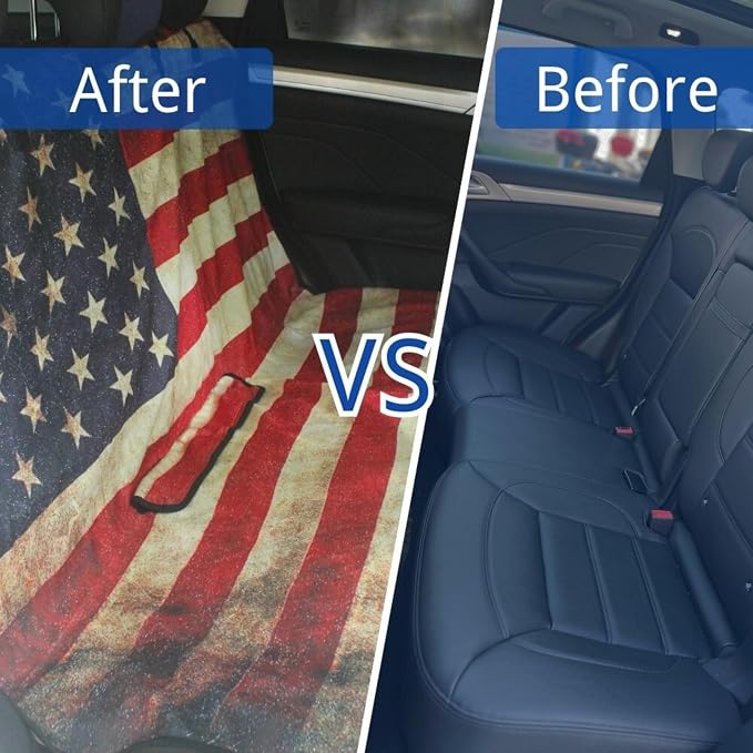 Waterproof Back Seat Cover for Dogs and Kids, Car Seat Protector Under Baby Car Seat, Child and Dog Car Seat Cover Blanket for Rear Bench(American Flag Red, Rear Bench Seat Towel)