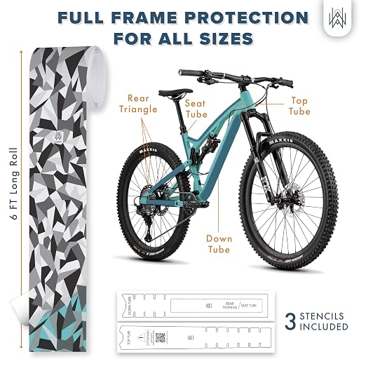 Bike Frame Protection Tape- High Impact Clear Vinyl Wrap Includes Tool (4”x72) Bicycle Frame Protector, Mountain Bike Frame Guard Chainstay Protector (Geometric Camouflage)
