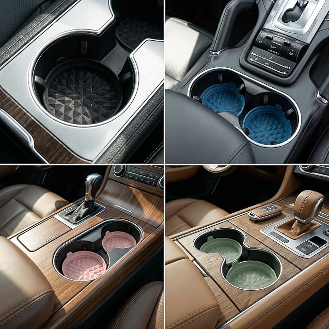 Car Coasters 3.15in[4 Pack] Car Accessories Fit for SUV and Trucks Silicone Mats Non-Slip, Car Cup Holders Insert Coasters, Car Interior Accessories, Decor, Gift Black