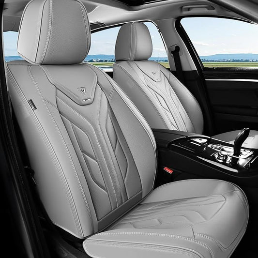 Coverado Seat Covers, Car Seat Covers Front Seats, Leather Seat Covers for Cars, Automotive Seat Covers Car Seat Protector Car Seat Cushion Universal Fit for Most Sedans SUV Pick-up Truck(Grey)