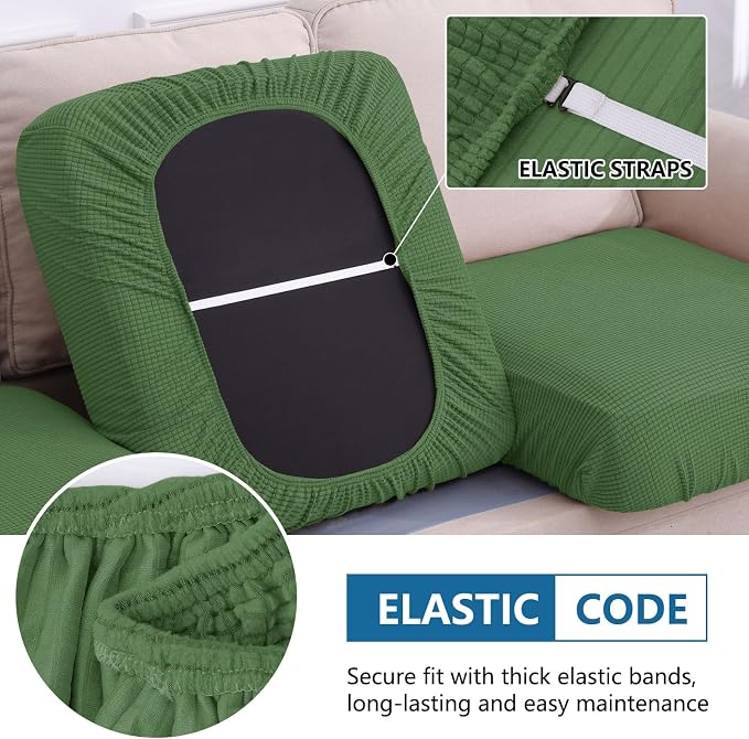 hyha Waterproof Couch Cushion Covers for Pets, Non Slip Sofa Cover for Dogs Washable, Soft Thick Stretch Jacquard Fabric, Sofa Slipcovers with Elastic Bottom (1 Piece for Large, Grass Green)