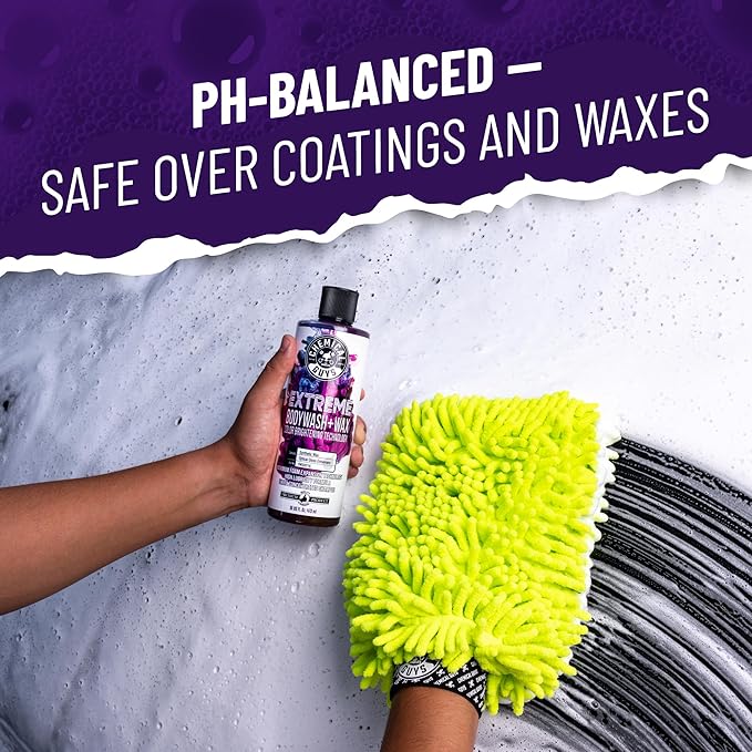 Chemical Guys, Extreme Bodywash & Wax Car Wash Soap, Grape Scent, 64 oz | Thick clinging foam in cannons, guns or buckets, carnauba adds gloss, gentle on wax and sealant, grape scent