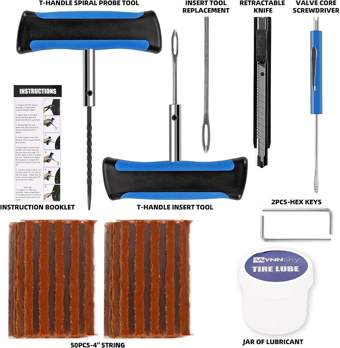 60PCS Heavy Duty Tire Plug Repair Kit, Ideal for Motorcycle, ATV, Jeep, Truck and Tractor