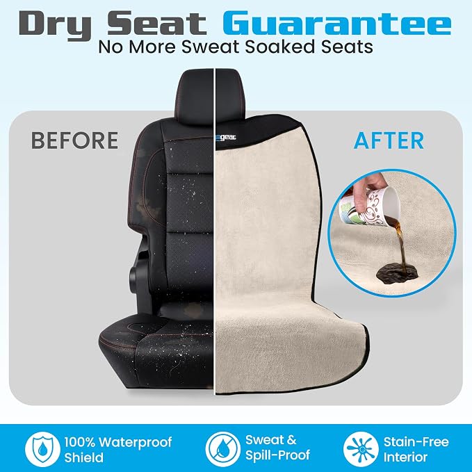 HAPPEGEAR Happeseat Waterproof Car Seat Cover & Protector, Sand | Universal Fit, Car Seat Towel Cover, Non-Slip Backing, Machine Washable, Fits Front & Back, Easy Install & Storage