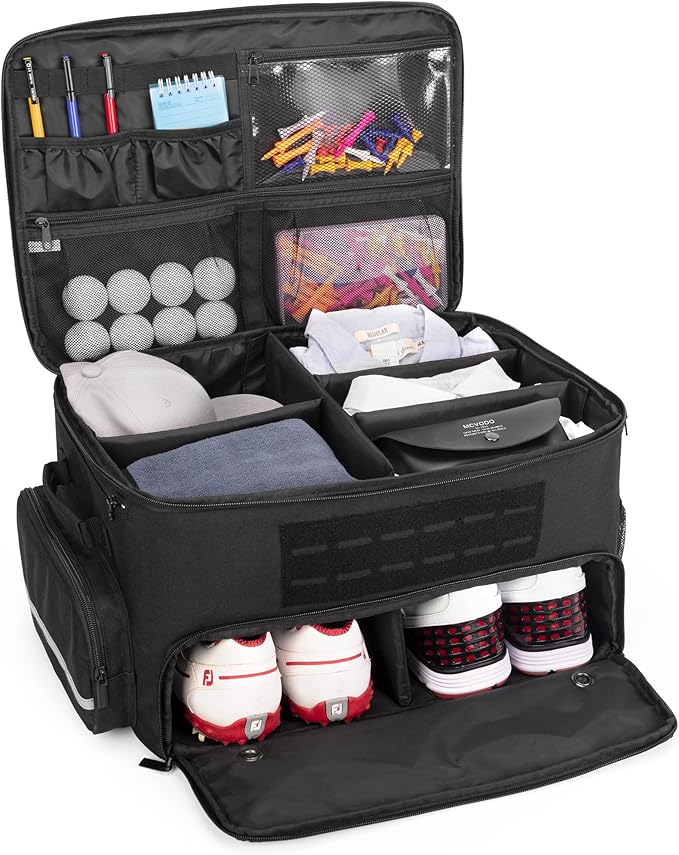 GOBUROS Golf Trunk Organizers for Car Truck SUV, Golf Storage Bag for Men | Golf Car Locker Organizer with Compartment for Shoes Up to US Mens 16, Golf Shoe Bag for Balls Tees Glove Accessories