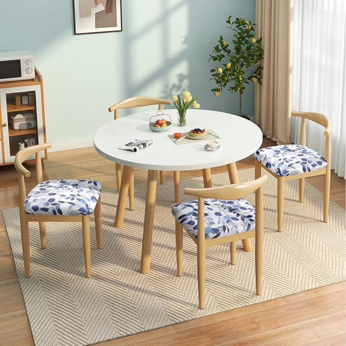 Fuloon Stretch Seat Cushion Covers 4 PCS, Washable Chair Seat Slipcover Chair Cover Dining Room for Hotel, Ceremony, Banquet Wedding Party (F-Grey Blue, 4)
