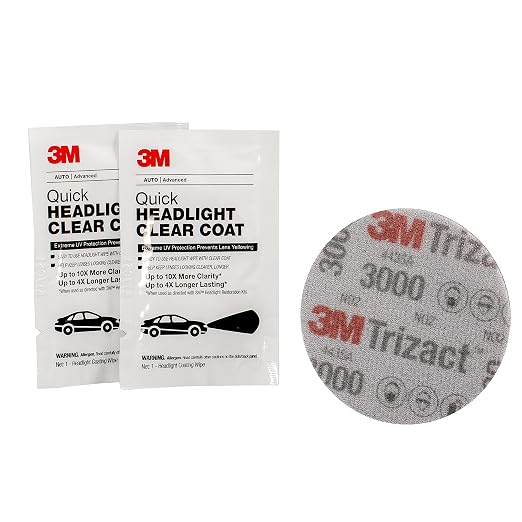 3M Quick and Easy Headlight Restoration Kit, Removes Light Yellowing in 15-Minutes, 39193, 1 Kit