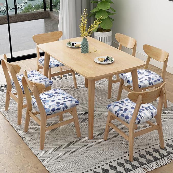 Fuloon Stretch Seat Cushion Covers 4 PCS, Washable Chair Seat Slipcover Print Chair Cover Dining Room for Hotel, Ceremony, Banquet Wedding Party (F-Grey Blue, 4)
