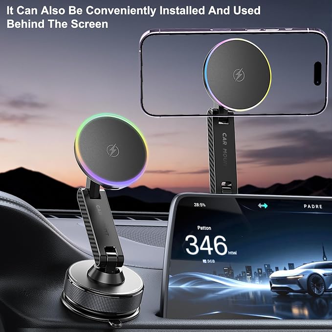 15W Magsafe Car Phone Mount Charger,Vacuum Car Phone Holder Charger,360° Adjustable Magnetic Cell Phone Holders for Car,Wireless Charging Mount for iPhone 17-12 Pro Max Plus Car Accessories