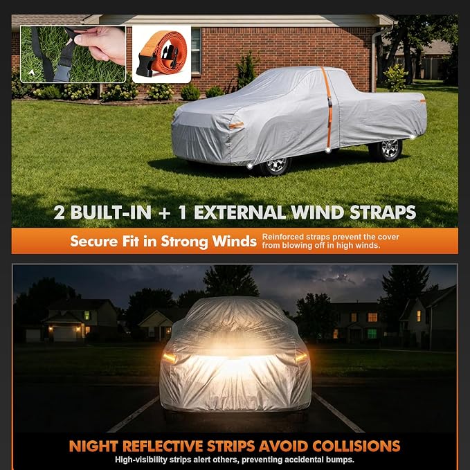Truck Cover Waterproof All-Weather,Outdoor Full Exterior Pickup Covers Custom Fit for Nissan Frontier,Ford F150,Chevy C10,GMC Canyon Sierra 1500,Ram 1500 etc Size T1(See Size Chart)