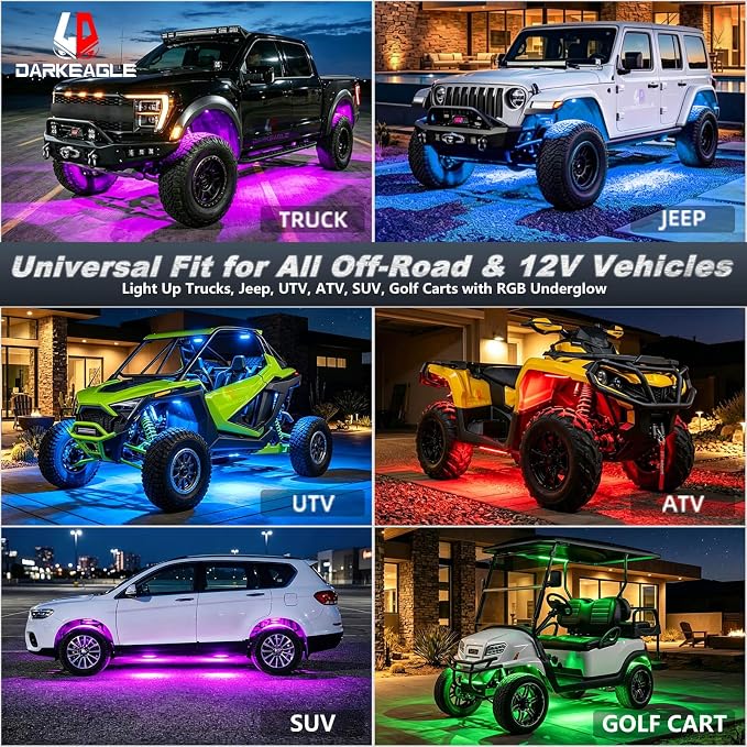 8Pods Full Angle RGB LED Rock Lights Full Kit for Jeep Trucks ATV UTV SXS RZR SUV Golf Cart Offroad Pickup, 240Chip Waterproof Multicolor Underglow Light with APP/RF Remote, Neon Underbody Accent 12V