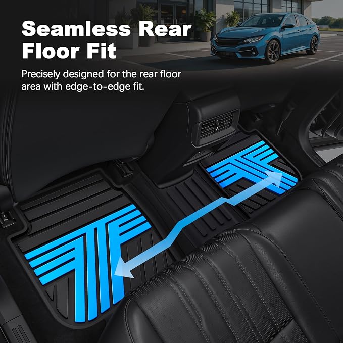 Rubber Floor Mats for Honda Civic Sedan 2016-2021 | All Weather Heavy Duty Car Mats Also Fit for Hatchback 2017-2021 & Coupe 2016-2020, 1st & 2nd Row, Black & Blue