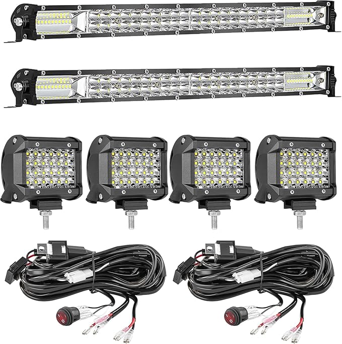LED Light Bar Kit for Truck, (2) 26 Inch Slim LED Light Bars, (4) 4 Inch LED Lights Pods, (2) 12V 24V Wiring Harness Off-Road Driving Lights for Pickup Golf Cart SUV ATV UTV 4x4 Van Camper