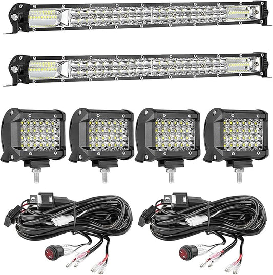 LED Light Bar Kit for Truck, (2) 26 Inch Slim LED Light Bars, (4) 4 Inch LED Lights Pods, (2) 12V 24V Wiring Harness Off-Road Driving Lights for Pickup Golf Cart SUV ATV UTV 4x4 Van Camper