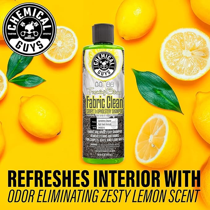 Chemical Guys, Foaming Citrus Fabric & Carpet Cleaner, Seats & Mats, 16 oz | High-foam cleaner lifts coffee, soda and food stains and odors from seats, carpet and floor mats, citrus scent