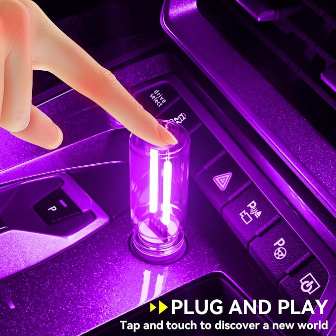 4 PCS USB Night Light Bulb,Touch Dimmable Retro Car Interior Ambient Light | Portable Glass Bottle Design Chubby Glow Light for Car, Truck , Bedroom, 2 Green and 2 Purple Ambient Lighting