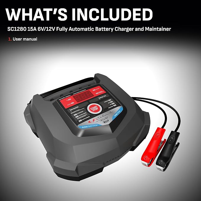 Schumacher Electric Car Battery Charger and Maintainer SC1280 4-in-1, 15 Amp, Fully Automatic for 6v and12v Automobile Batteries - Ideal for Motorcycles, Cars, Trucks, SUVs, Marine Batteries, and More