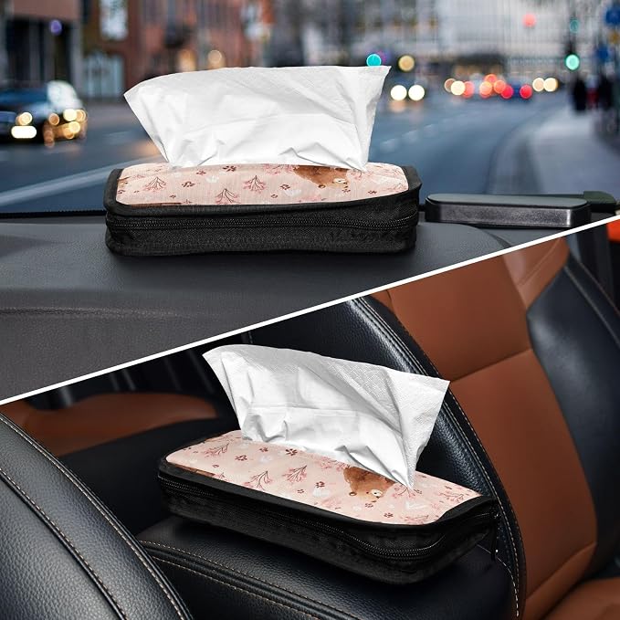 Pink Bears Cabins Plants Car Tissue Holder Durable Napkin Holder Hanging Tissue Holders Case Car Tissues Bag for Sun Visor Seat Back Universal Auto