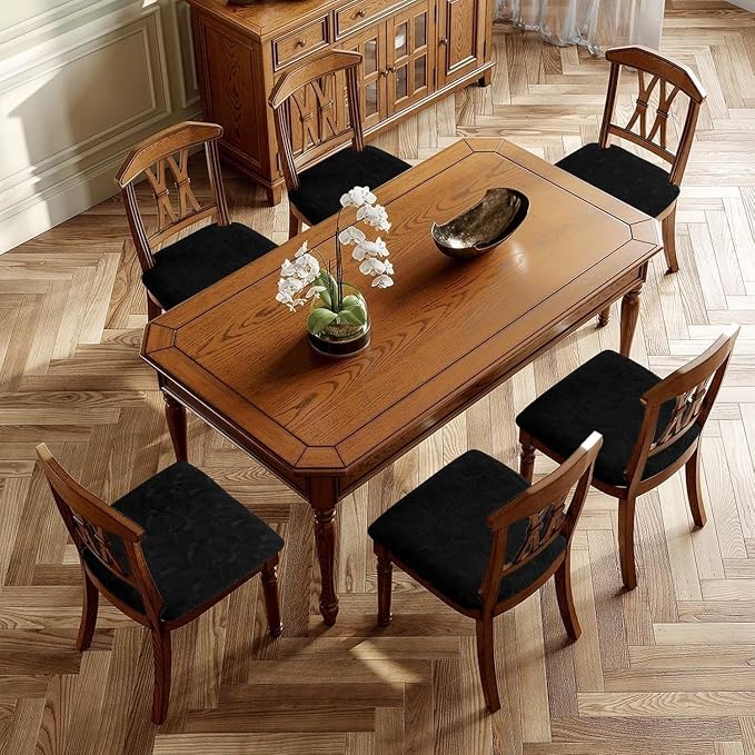 Waterproof Chair Seat Cover for Dining Room-Stretchy Washable Chair Seat Covers Set of 4-Kitchen Chair Seat Slipcovers Protector for Home Restaurant Banquet (Black,Large)