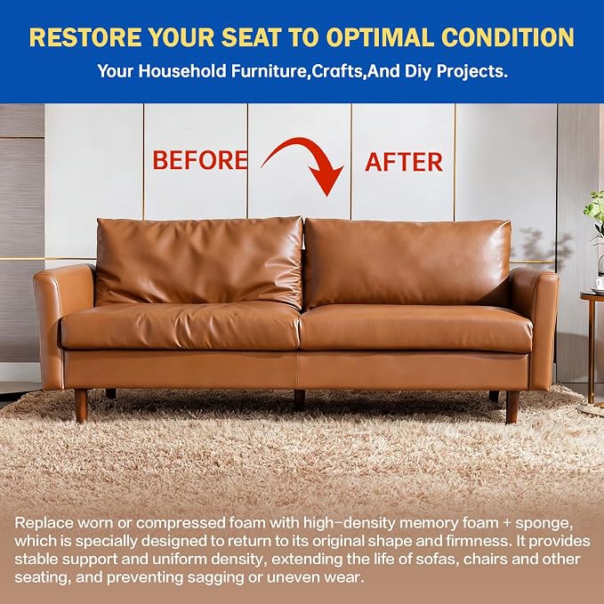 High Density Upholstery Foam Cushion - 6" Thick x 24" x 72", Gel Memory Foam Support Padding for Seat Cushion Replacement, DIY Projects, Sofa Mattress Support