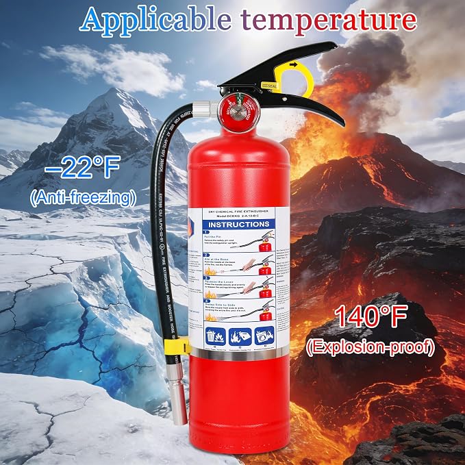 2-Pack ABC Dry Chemical Fire Extinguishers, 5 lb 2A:10B:C Rating for Home, Business, Boat, Truck, Quick Release Handle, Ideal for Electrical & Grease Fires, Car Dry Powder Fire Extinguisher