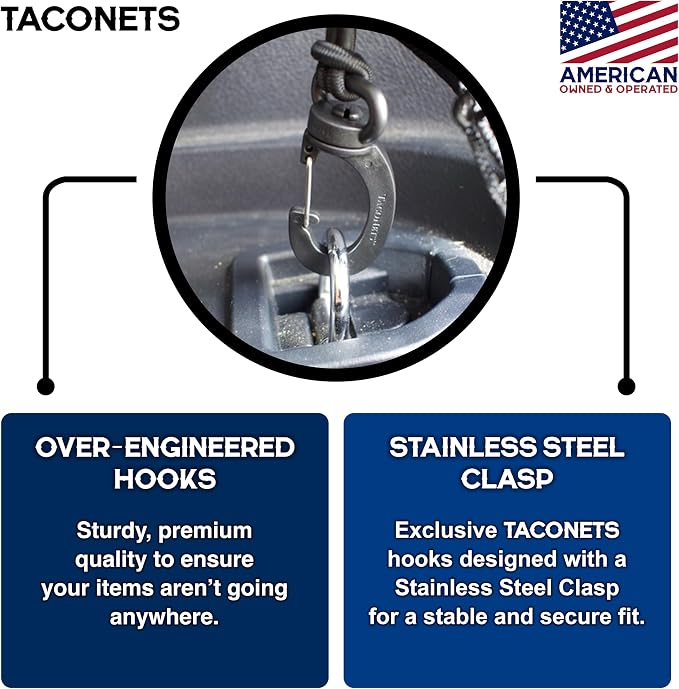 TacoNets Envelope Cargo Net for Suburban | Tahoe | Yukon/XL | Escalade/ESV - Fits 2015-Current - Upgraded 5mm Bungee - Integrated Storage Bag - Heavy Duty Hooks - Designed in USA