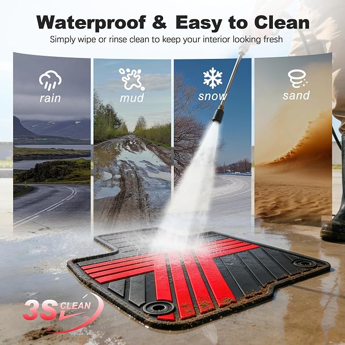 Floor Mats Fit for 2023-2027 Honda HRV Sport/LX/EX-L (Gasoline & Hybrid) & for Acura ADX 2025-2026, Custom Fit All Weather Protection Heavy Duty Anti-Slip Car Mats for HR-V, 1st & 2nd Row Black & Red