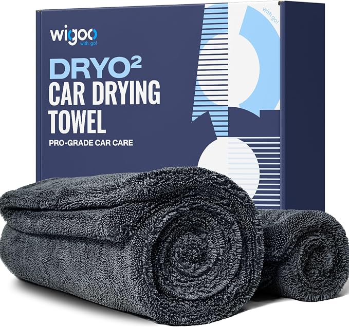 Wigoo Microfiber Car Drying Towel for Detailing, Cars, SUV, Truck (2 Sizes) | 1300 GSM, 36" x 24", Ultra-Absorbent, Streak-Free, Dual-Sided Edgeless Cleaning Towels with Twisted Loop