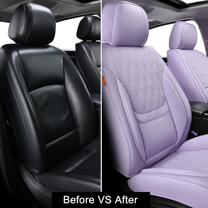 Car Seat Covers Full Set, Breathable Leather Automotive Front and Rear Seat Covers, Car Seat Protectors Full Set,Universal Automotive Vehicle Seat Cover for Most Sedan SUV Pick-up Trucks, Purple