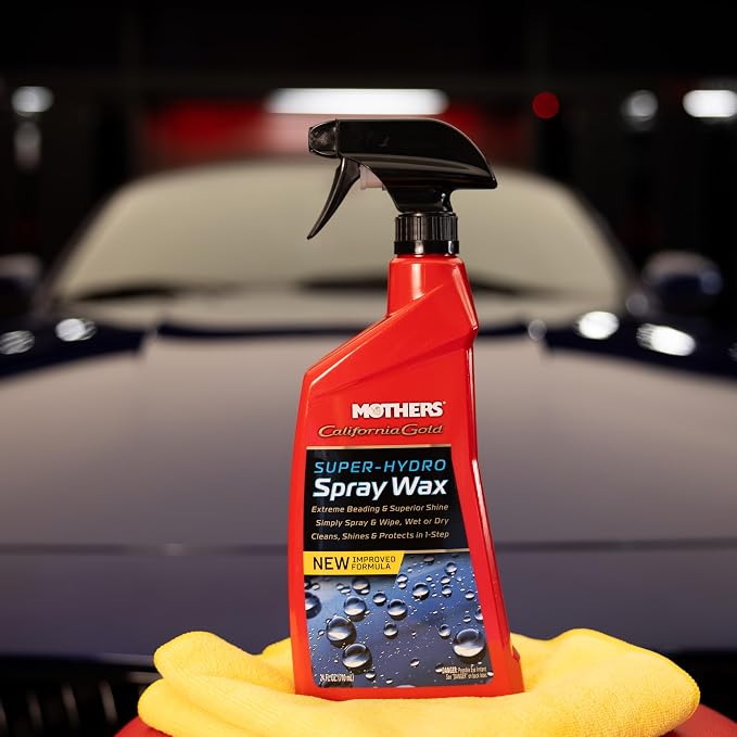 Mothers California Gold Super-Hydro Spray Wax, 24 oz. (05724) | Just Waxed Brilliance & Beading, Cleans, Shines & Protects in 1-Step, Use Dry or Wet, Drying Aid, Existing Wax or Coating