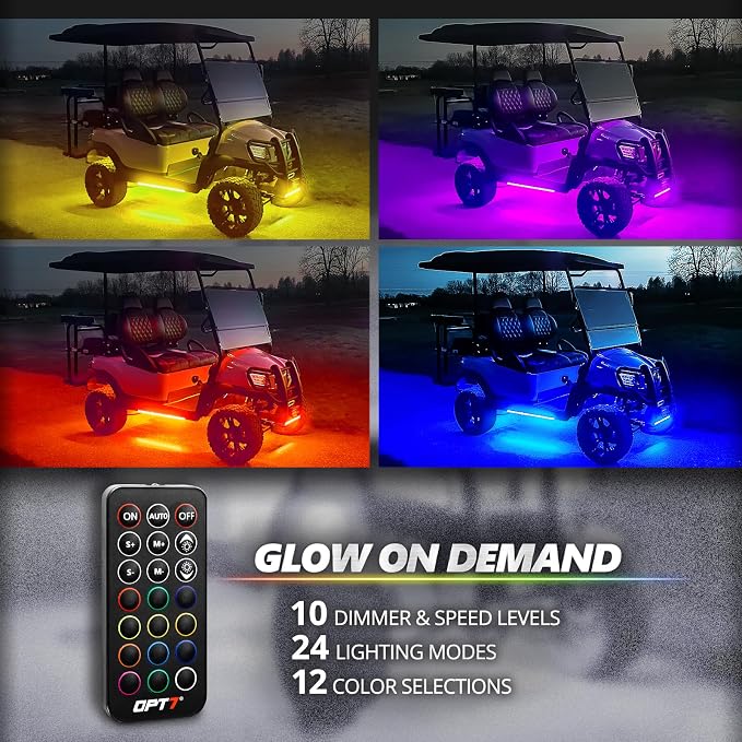 OPT7 Aura Pro RGB Aluminum Golf Cart Underglow with App & Remote, 12V | Waterproof Rigid LED Bar, Multicolor Music Sync Lighting, Neon Accent Lights, Outdoor Decoration for EZGO Yamaha Club Car