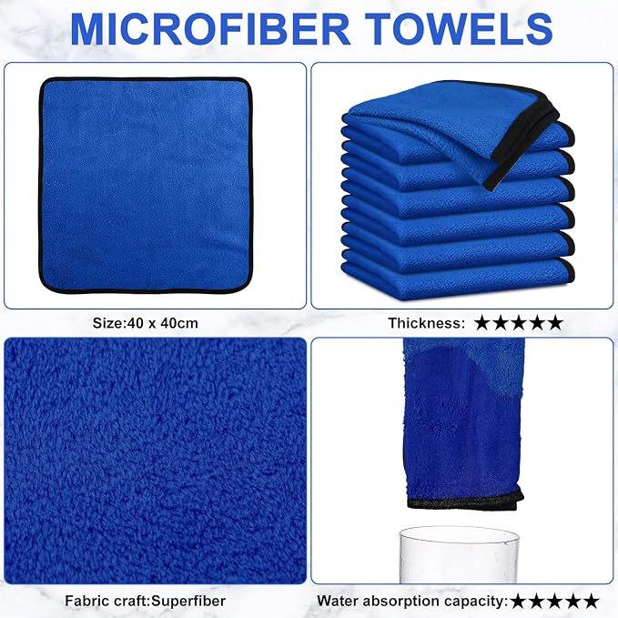 Tallew 40 Pcs Blue Microfiber Towels: 16"x16" Microfiber Drying Towels Bulk Micro Fiber Car Cleaning Cloth for Cars Drying Washing Polishing Cleaning Household Supplies