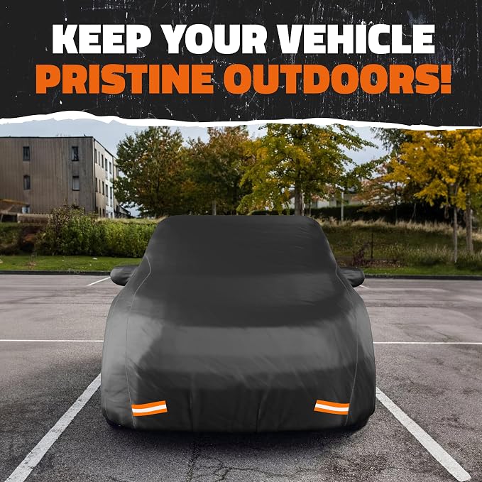 Mockins 200"x75"x47" Large Sedan Car Cover Waterproof All Weather Shield | Dual-Layer 250G PVC + HD Cotton Outdoor Weatherproof Car Covers for Automobiles | Full Exterior Covers for Rain, Snow, Frost