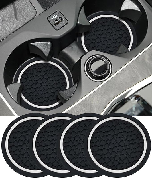 4PCS Car Coasters, Car Accessories Interior, 2.75 Inch Non-Slip PVC Round Coasters for Cup Holders, Black