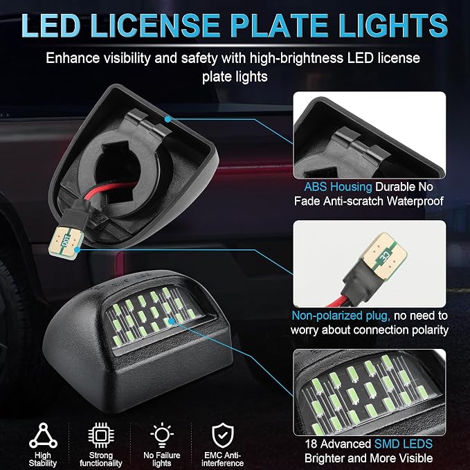 LivTee LED License Plate Light Assembly, Tag Light Fits Chevy Silverado 1500 2500 3500 1999-2013, Tahoe, Suburban, Fits GMC Sierra, Yukon XL, Cadillac Escalade, Car Accessories, Ice Blue