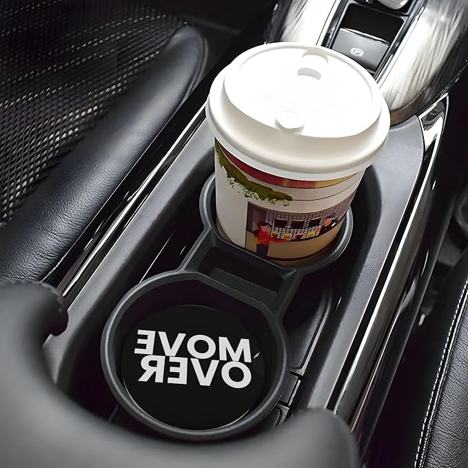 Move Over Car Cup Holder Coasters 2 Pack 2.63" for Women | Universal Anti Slip Ceramic Absorbent Coaster with Cork Base and Finger Notch Cute Car Accessories Interior