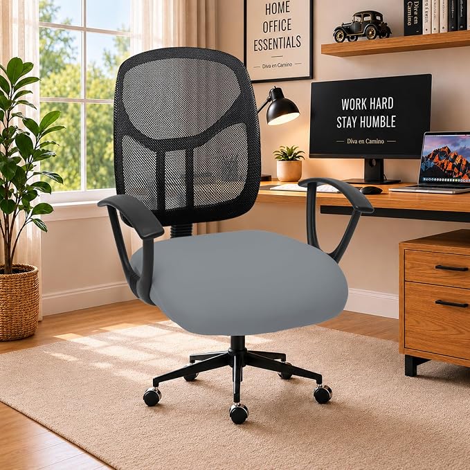 DIVA EN CAMINO DEC Stretchable Desk Office Chair Seat Cushion Covers - Universal Spandex Computer Chair Slipcover - Removable Washable Cushion Protectors Anti-Scratch for Dogs, Cats, Pets, Mid Gray