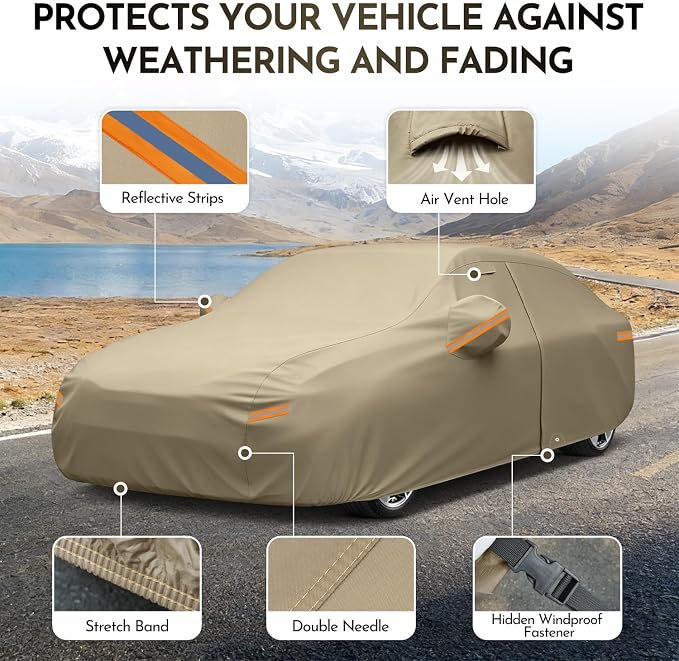Kaugung Custom Fit Car Cover for BMW 3 Series 320i 325i 328i 330i 335i (2013-2026), Heavy Duty All Weather Waterproof Outdoor Cover with Driver Door Zipper, Mirror Pockets & Air Vents