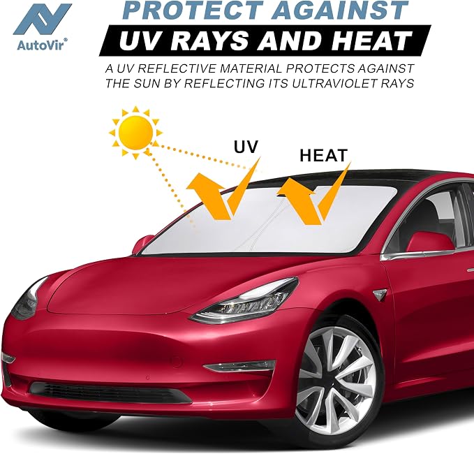 Autovir Windshield Sun Shade, 2017-2026 Tesla Model 3 & Y, 280T Visor Shade