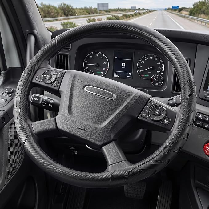 West Llama Semi Truck Steering Wheel Cover, Universal Fit 17.5-18 Inch Large Steering Wheels for RV, Big Rig, 18 Wheeler, Commercial Trucks and Buses (Extra Large Size-Black)