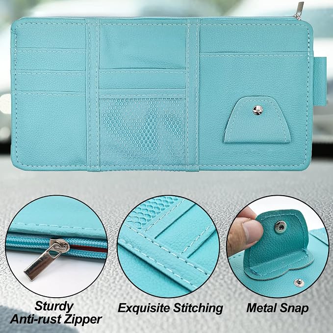 Keedolla Blue Car Sun Visor Organizer, Auto Car Sun Visor Gift Card Holder Storage Organizer Travel Document Holder with Zipper Pocket for Sedan, Trucks, SUV