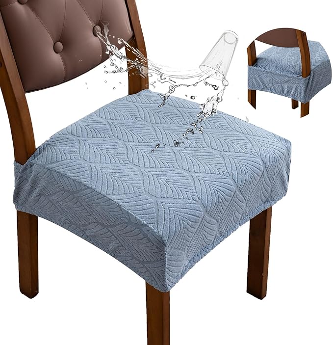 Removable Washable Dining Chair Seat Covers Set of 6,Stretch Jacquard Chair Seat Cushion Protector Slipcovers, Rear Covers