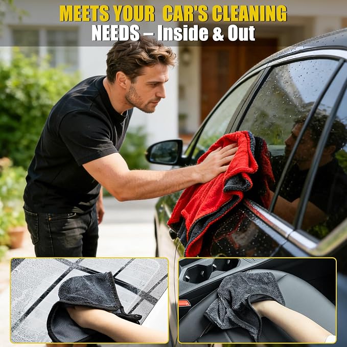 ThinkLearn Car Drying Towel 59"x24" 1300 GSM Ultra Absorbent Microfiber 3PC | Twisted-Loop, Extra Large, Lint Free Surface, Scratch & Streak-Free, Soft On Paint, Machine Washable, for Cars Trucks SUVs