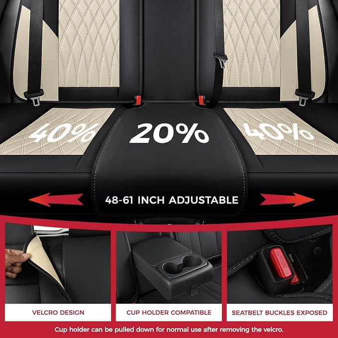 FREESOO Black Beige Car Seat Covers Full Set - Faux Nappa Leather Seat Covers for Cars, Luxury Breathable Waterproof Front Seats with Lumbar Support and Back Seat Cover, Fit for Sedans SUVs Pick-ups