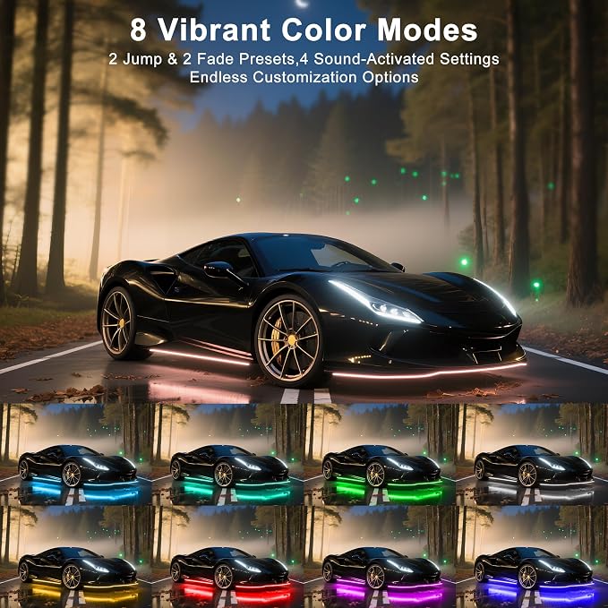 Underglow LED Lights for Cars - 6PCS RGB Neon Underglow Kit with Wireless APP Control, Music Sync, 8 Colors, 360 LEDs Waterproof for Cars, Trucks, SUVs