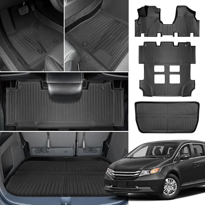 Floor Mats for Honda Odyssey 2011 2012 2013 2014 2015 2017 | 2016 Odyssey Floor Mats, 1st and 2nd 3rd Row & Cargo Mat, TPE Non-Slip Waterproof Summer Winter Car Accessories