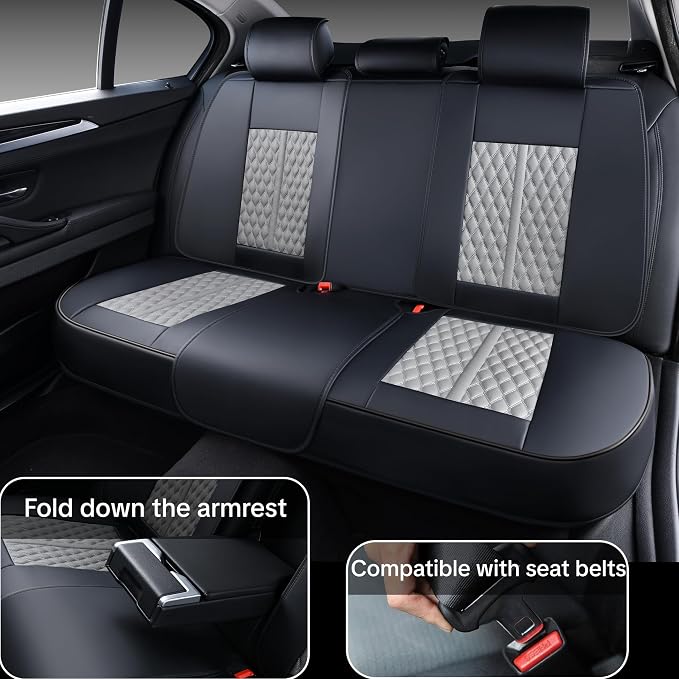 Universal Car Seat Cover for Cars, Black and Gray, with Lumbar Support, | Car Seat Cover Full Set,Premium Artificial Leather, Waterproof and Easy to Clean, Airbag Compatible