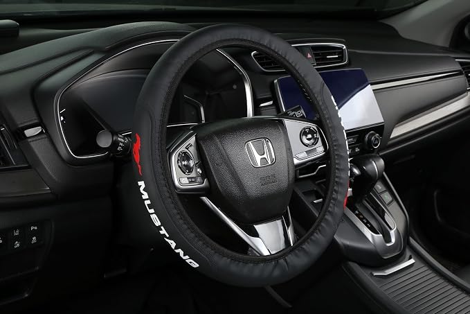 Car Steering Wheel Cover, Leather, Anti-Slip Lining, Universal for Mustang, 14.5-15 Inch, Black