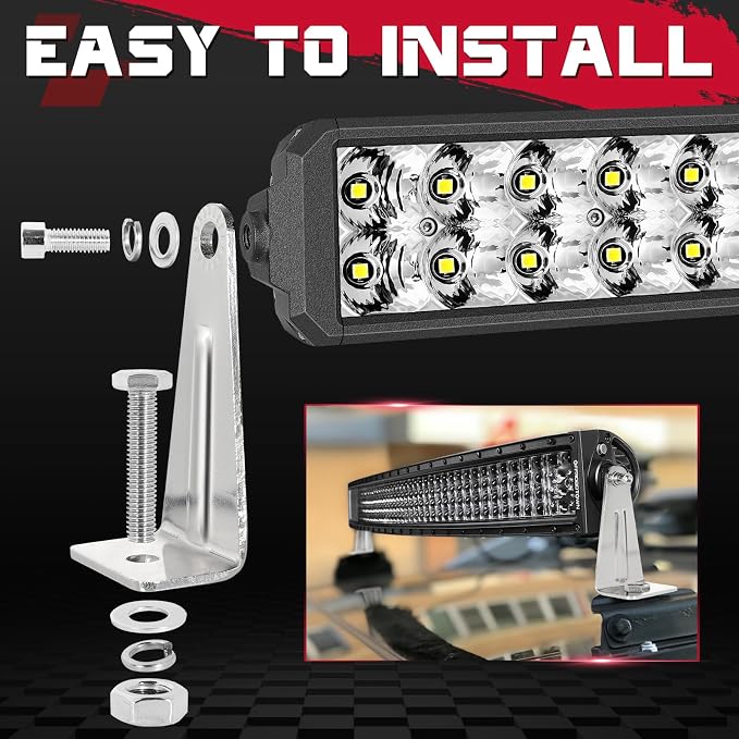 OFFROADTOWN LED Light Bar Side Mounting Brackets Universal Mounts Kit for Straight or Curved LED Light Bar Side-Mounted L-Shape for 6 inch up to 54 inch (Pack of 2)