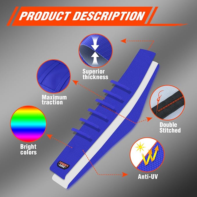 Dirt Bike Seat Cover - White Stripe Universial Seat Cover for Dirt Bike - Motorcycle Motorcross Enduro Seat Covers (All Blue)